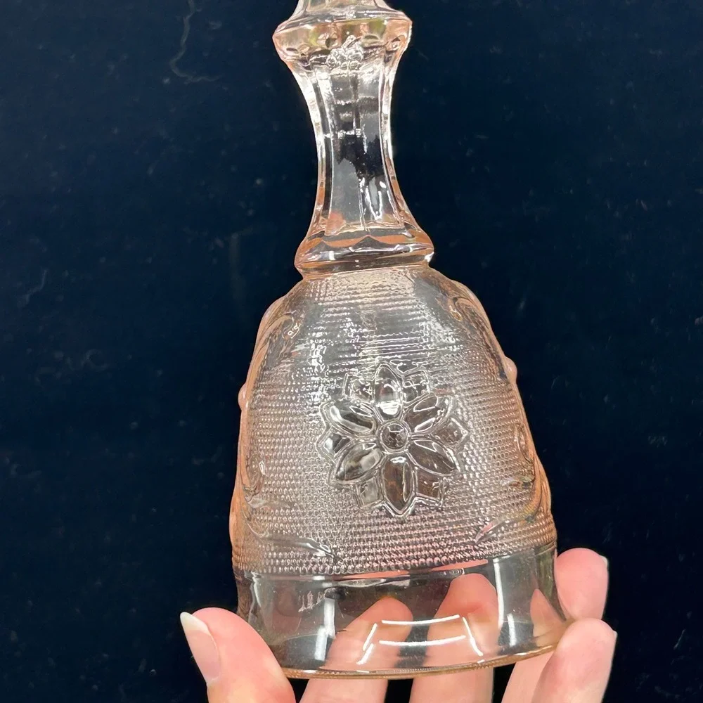 Vintage Pink Glass Tiara Sandwich Glass Bell Decorative Collectible Depression